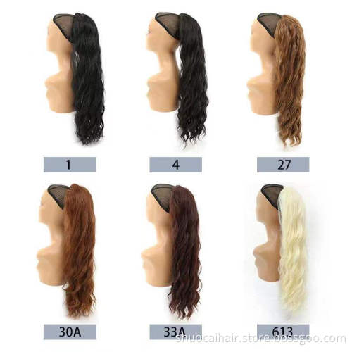 Long Wavy Ponytail Hair Synthetic Drawstring Ponytail Clip in Hairpiece Black Wave Ponytail for Black Women >=60% Who slesale